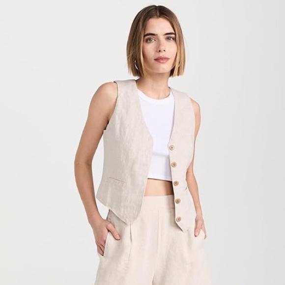 NEW Madewell Linen Single Breasted Vest in Natural Undyed Beige Size 0 $78 - Picture 7 of 7